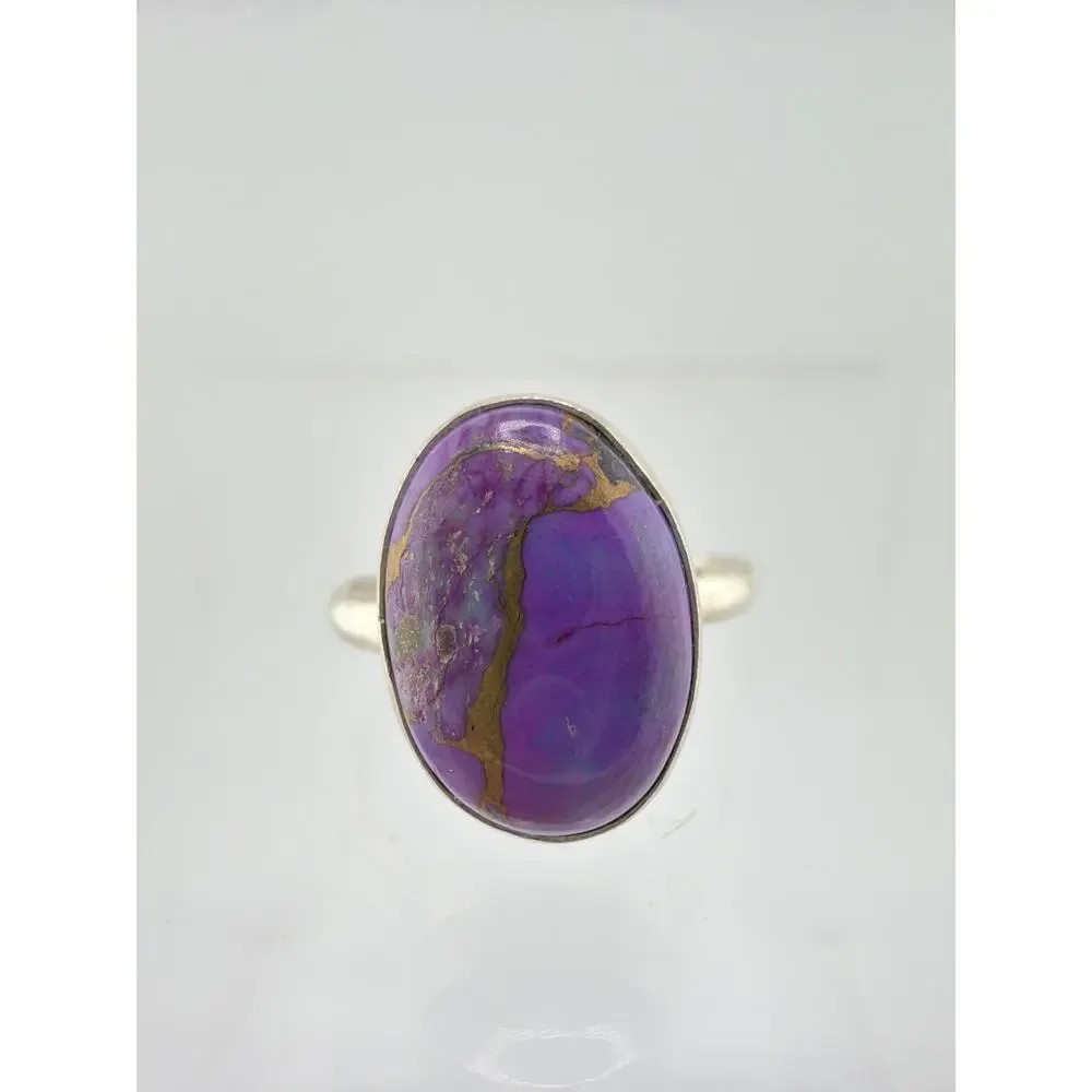 Oval Purple Copper Turquoise 925 Sterling Silver Ring Size 7